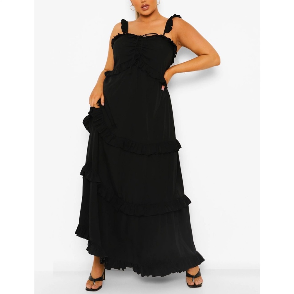 Boohoo Ruffle Tiered Black Sleeveless Maxi Dress - Picture 3 of 11